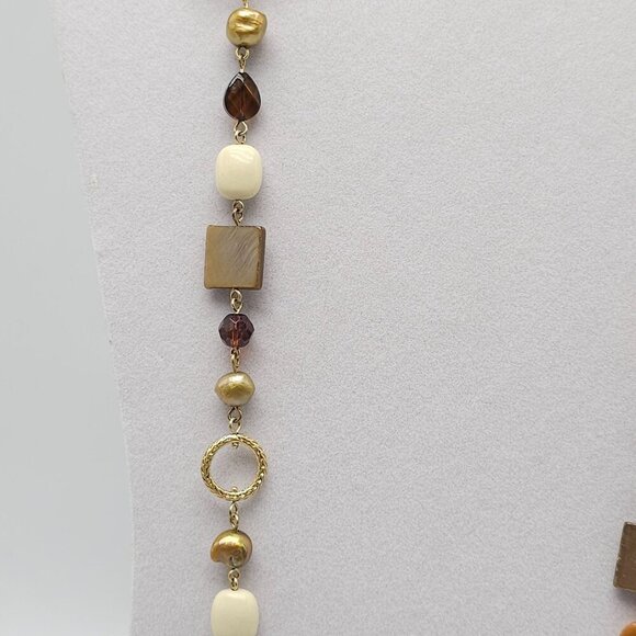 Gold Tone Ciprani Necklace Mixed Beads Geometric Shapes By Lia Sophia 37 Inches - Picture 4 of 6